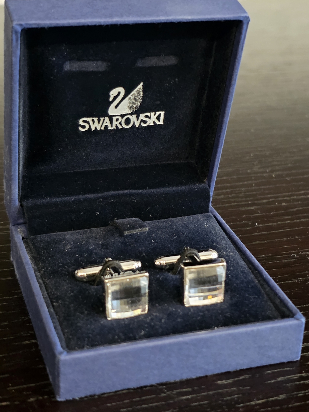 Swarovski Clear Crystal Square Cufflinks in Silver-Tone Setting
